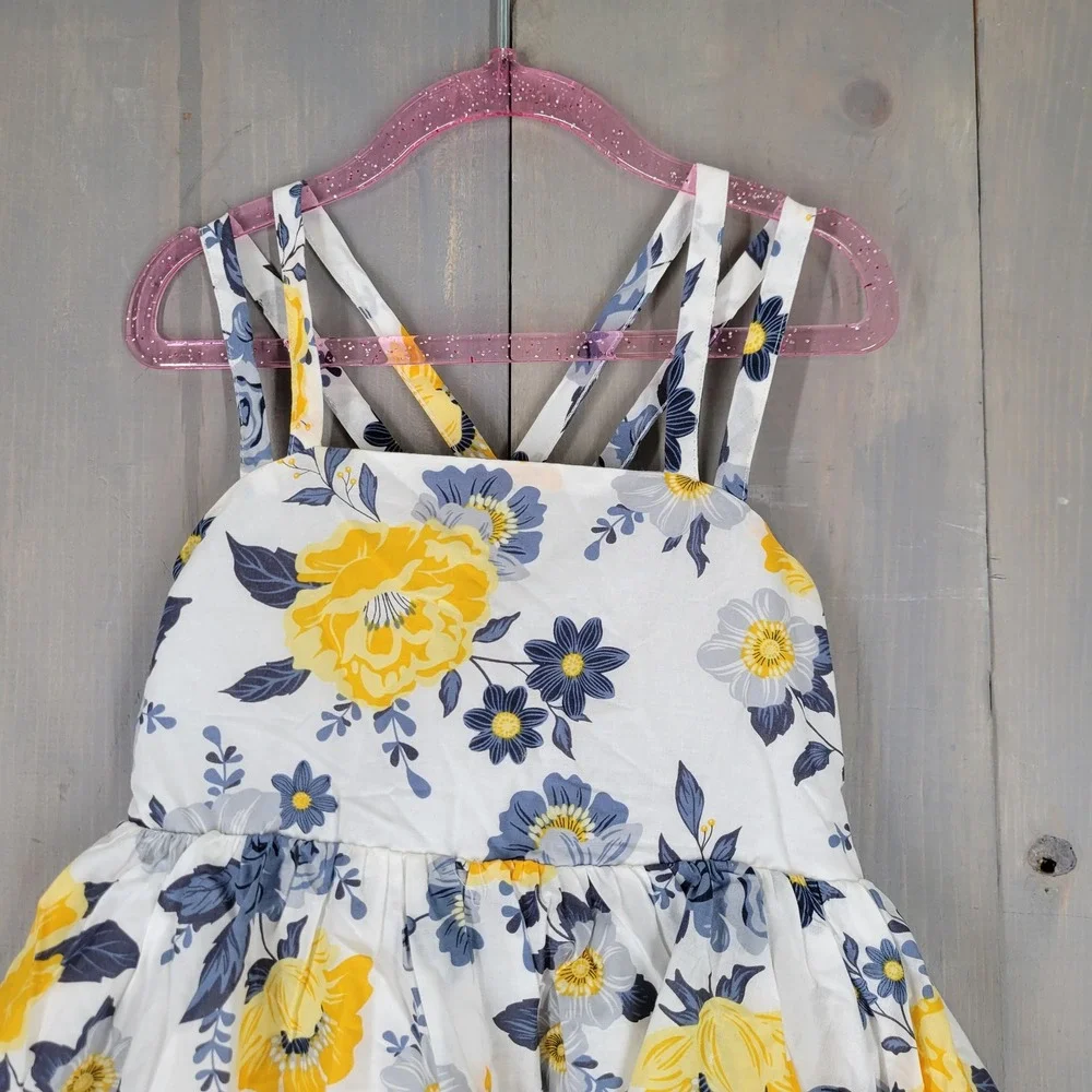 Joie‎ Floral Dress Girls Size 8 White Yellow Blue Hankerchief Hem Smocked